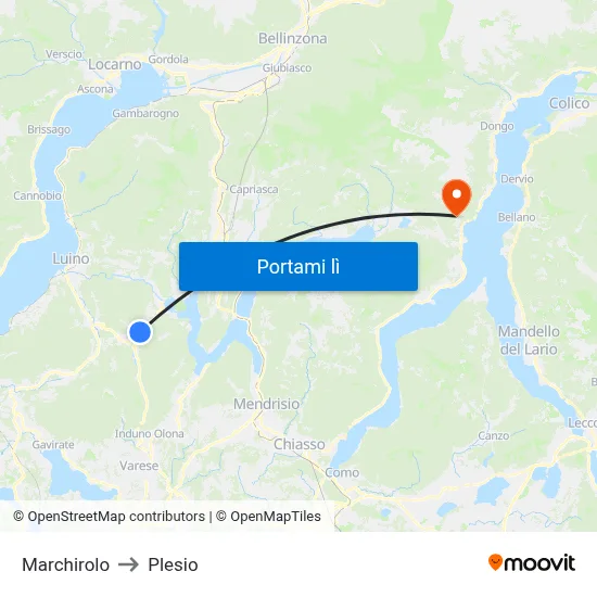 Marchirolo to Plesio map
