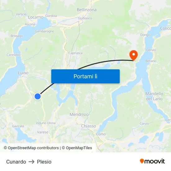Cunardo to Plesio map