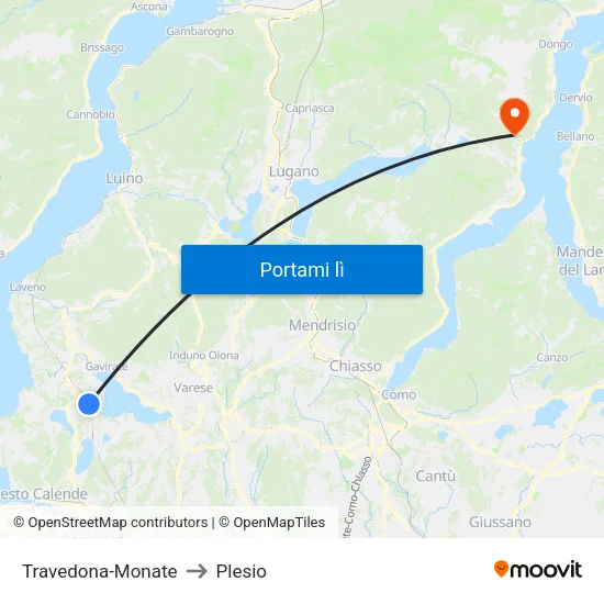 Travedona-Monate to Plesio map