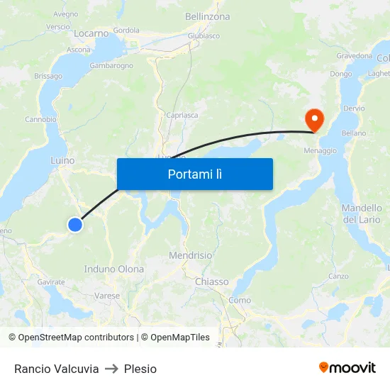 Rancio Valcuvia to Plesio map