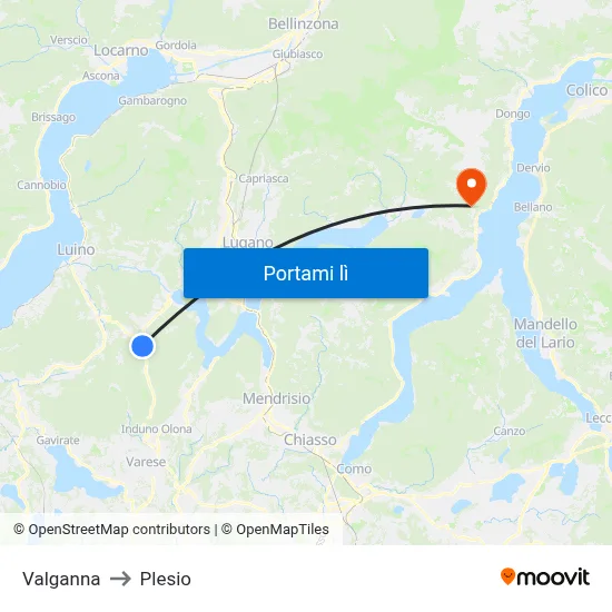 Valganna to Plesio map