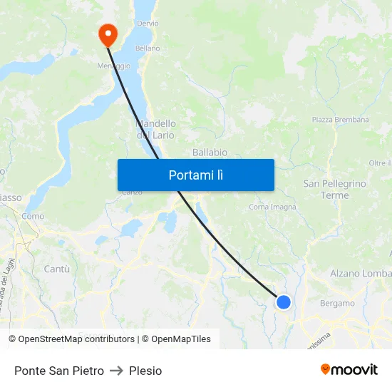 Ponte San Pietro to Plesio map