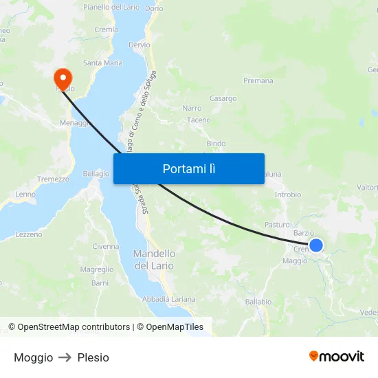 Moggio to Plesio map