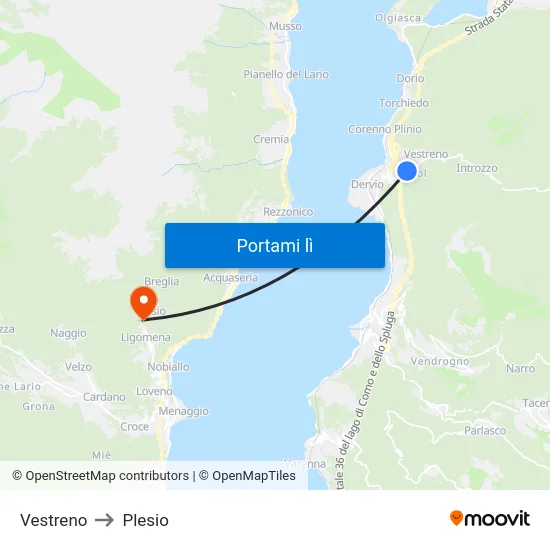 Vestreno to Plesio map