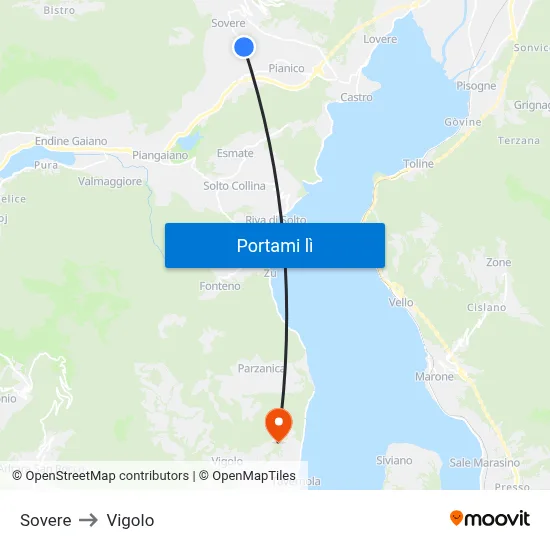 Sovere to Vigolo map