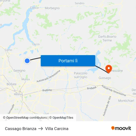 Cassago Brianza to Villa Carcina map