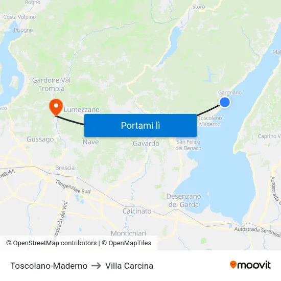 Toscolano-Maderno to Villa Carcina map