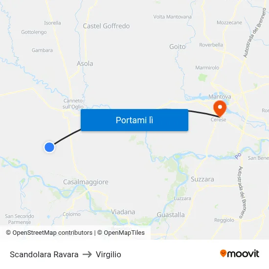 Scandolara Ravara to Virgilio map