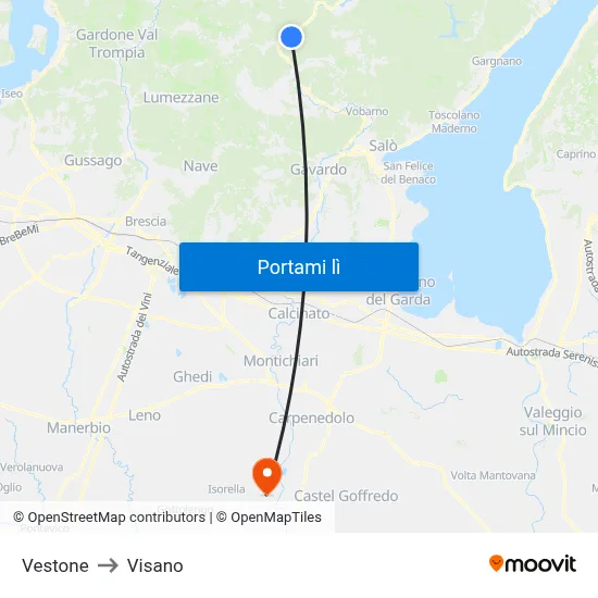 Vestone to Visano map