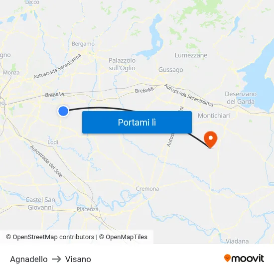 Agnadello to Visano map