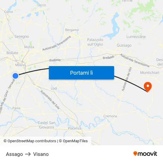 Assago to Visano map