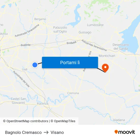 Bagnolo Cremasco to Visano map