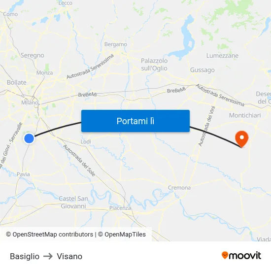 Basiglio to Visano map