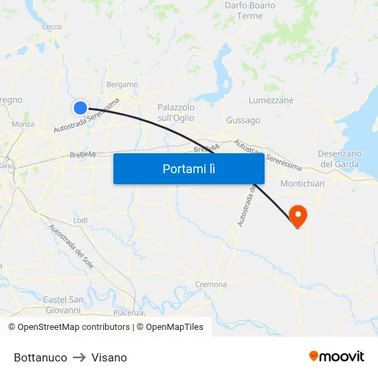 Bottanuco to Visano map