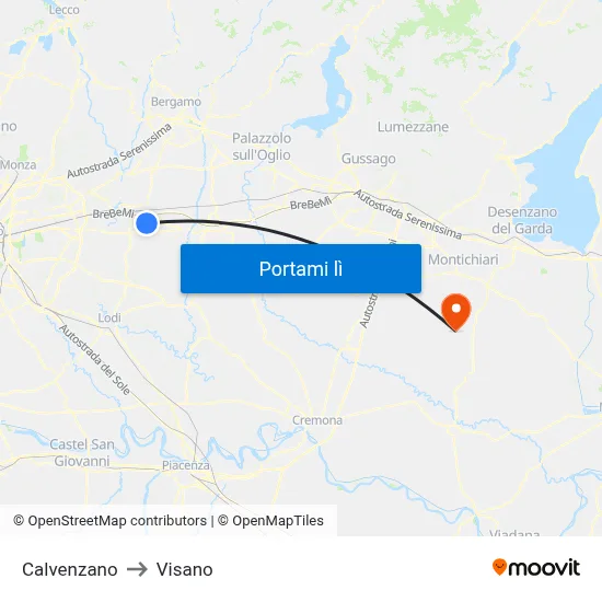 Calvenzano to Visano map