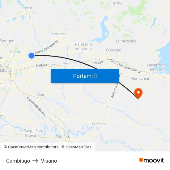 Cambiago to Visano map