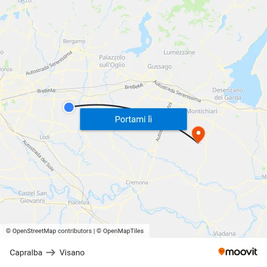 Capralba to Visano map