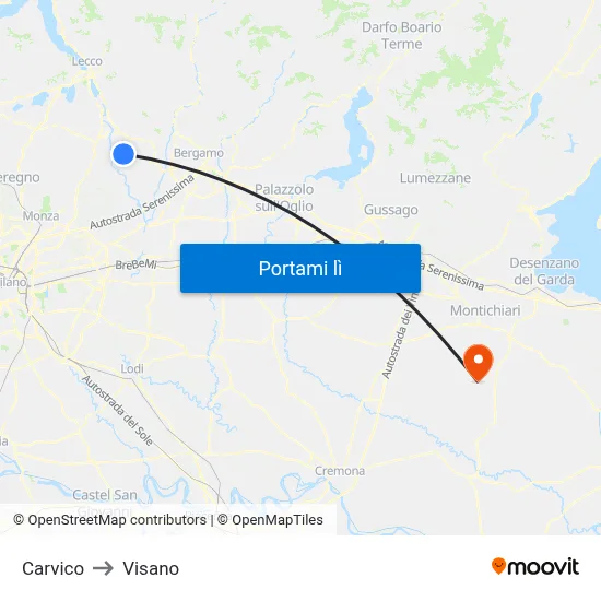 Carvico to Visano map