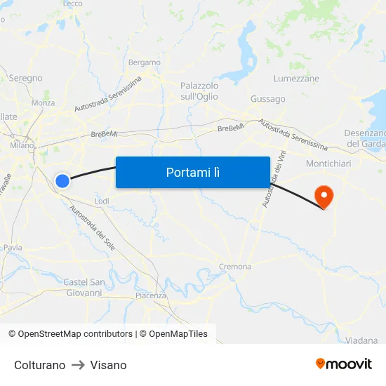 Colturano to Visano map