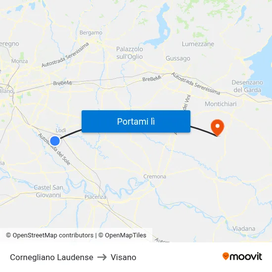 Cornegliano Laudense to Visano map