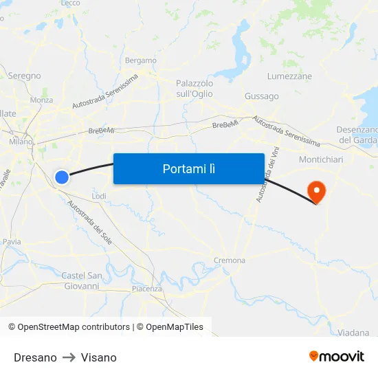 Dresano to Visano map