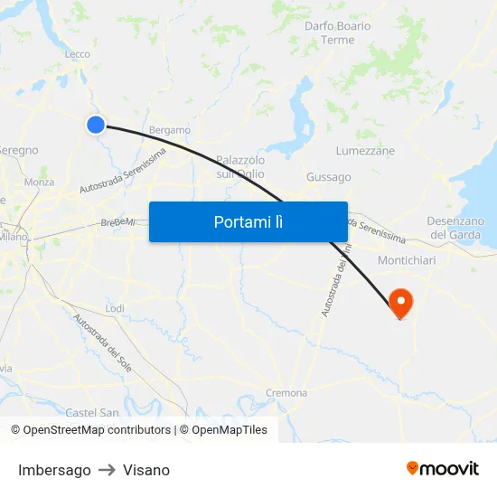 Imbersago to Visano map