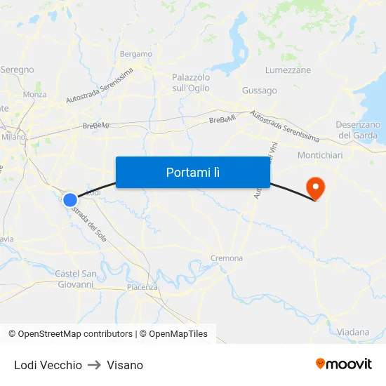Lodi Vecchio to Visano map