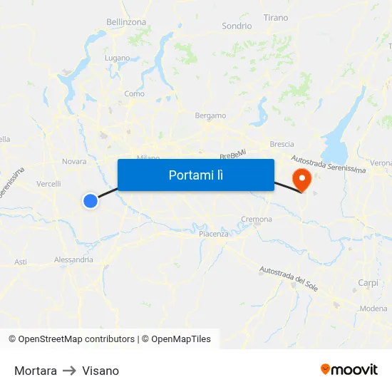 Mortara to Visano map