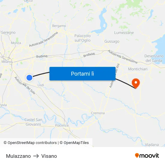 Mulazzano to Visano map
