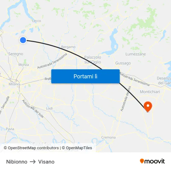 Nibionno to Visano map