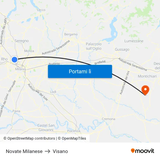 Novate Milanese to Visano map
