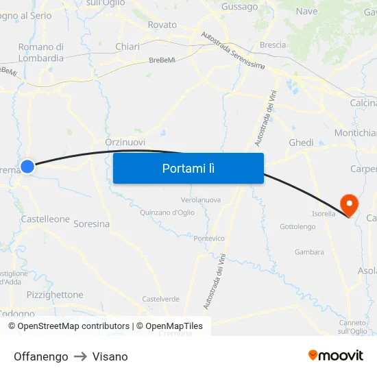 Offanengo to Visano map