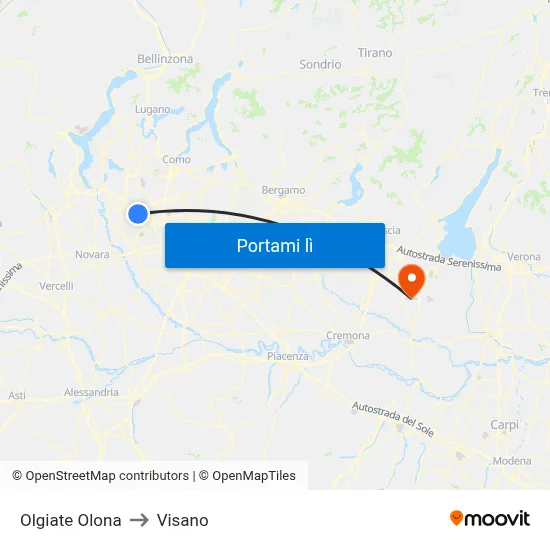 Olgiate Olona to Visano map