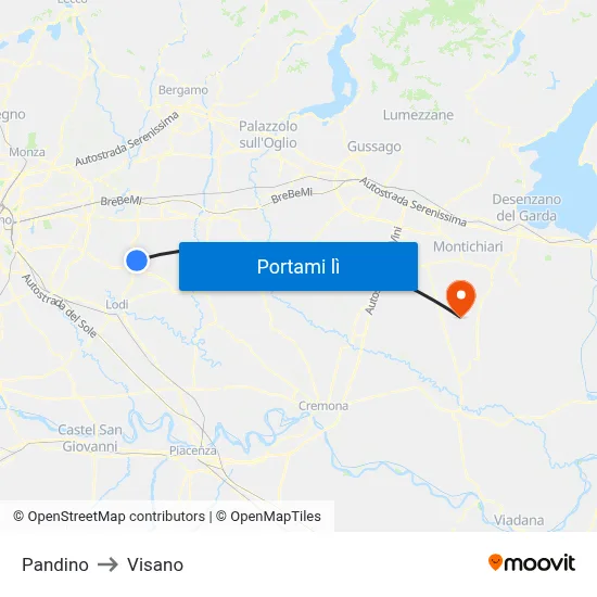 Pandino to Visano map