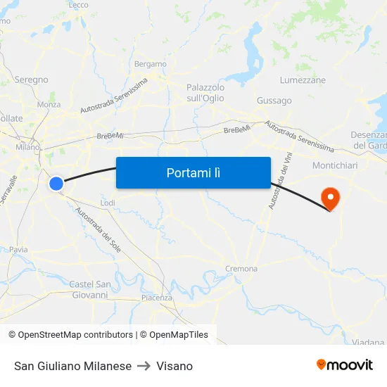 San Giuliano Milanese to Visano map