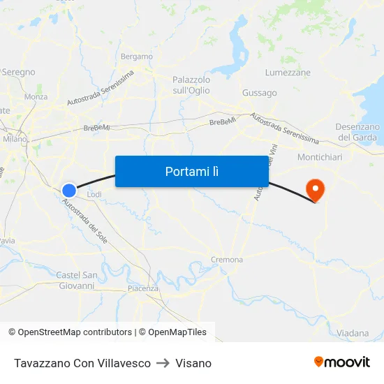Tavazzano Con Villavesco to Visano map