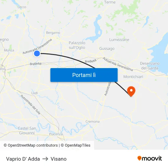 Vaprio D' Adda to Visano map