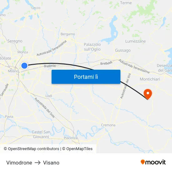 Vimodrone to Visano map