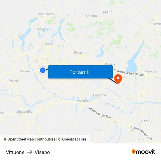 Vittuone to Visano map