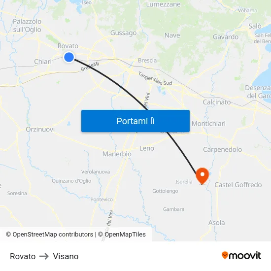 Rovato to Visano map