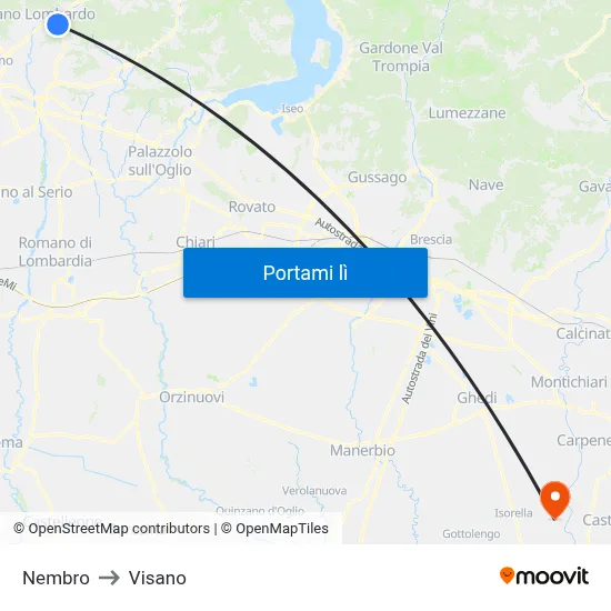 Nembro to Visano map