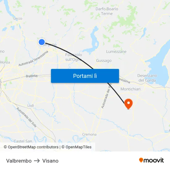 Valbrembo to Visano map