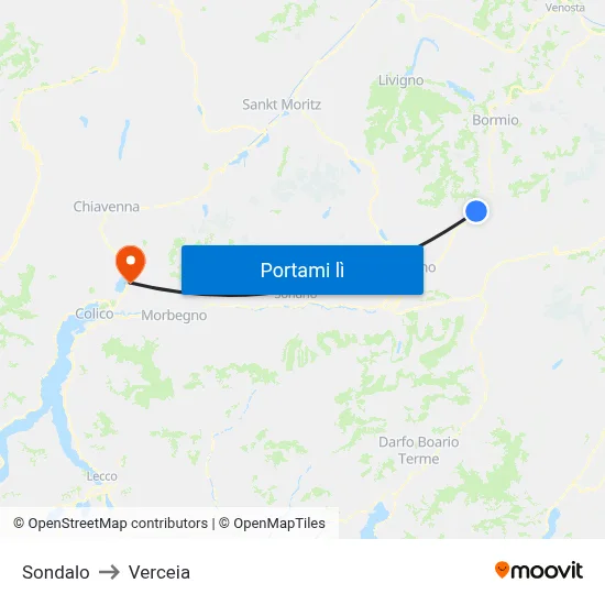 Sondalo to Verceia map