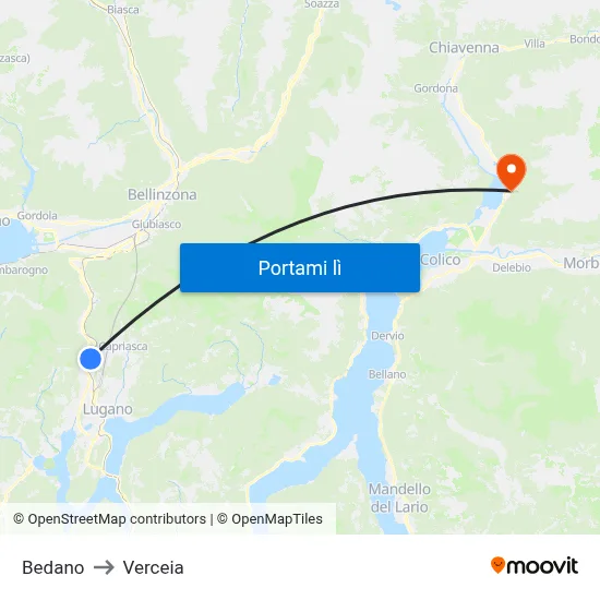Bedano to Verceia map