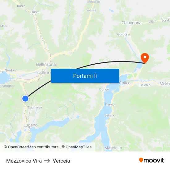 Mezzovico-Vira to Verceia map