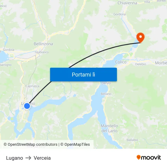 Lugano to Verceia map
