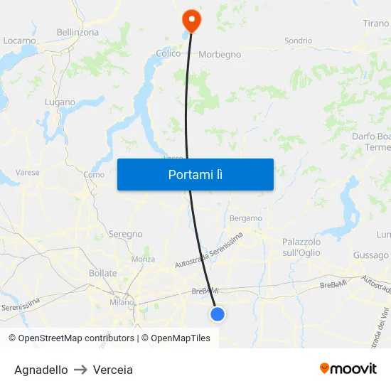 Agnadello to Verceia map