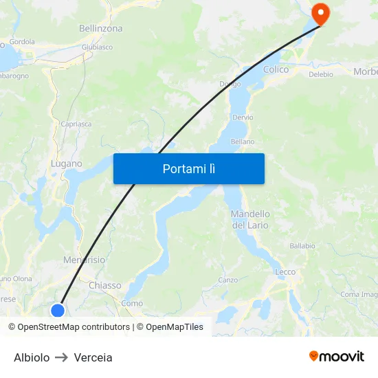 Albiolo to Verceia map