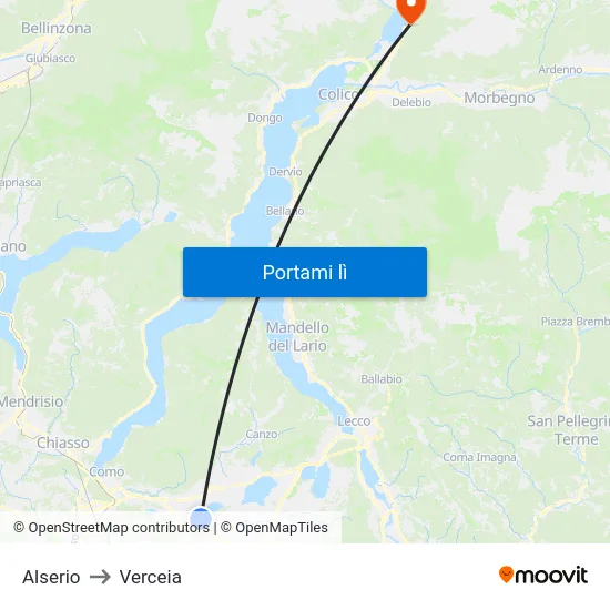 Alserio to Verceia map