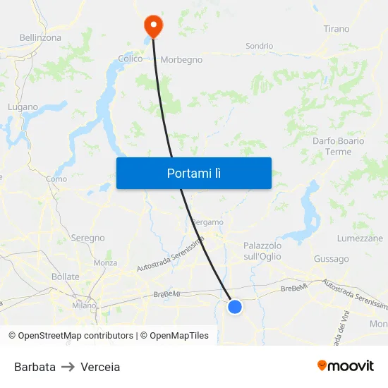 Barbata to Verceia map